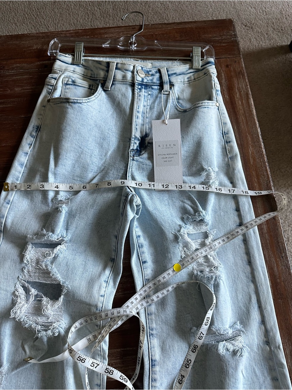 RISEN BOUTIQUE DENIM Boho High-Rise Wide Leg Distressed Jeans - Light Wash - Picture 10 of 13